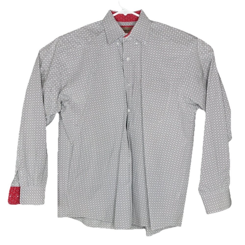 Ariat Button Down White Shirt Men's Medium Tan Joules Beckett Star Pattern LS